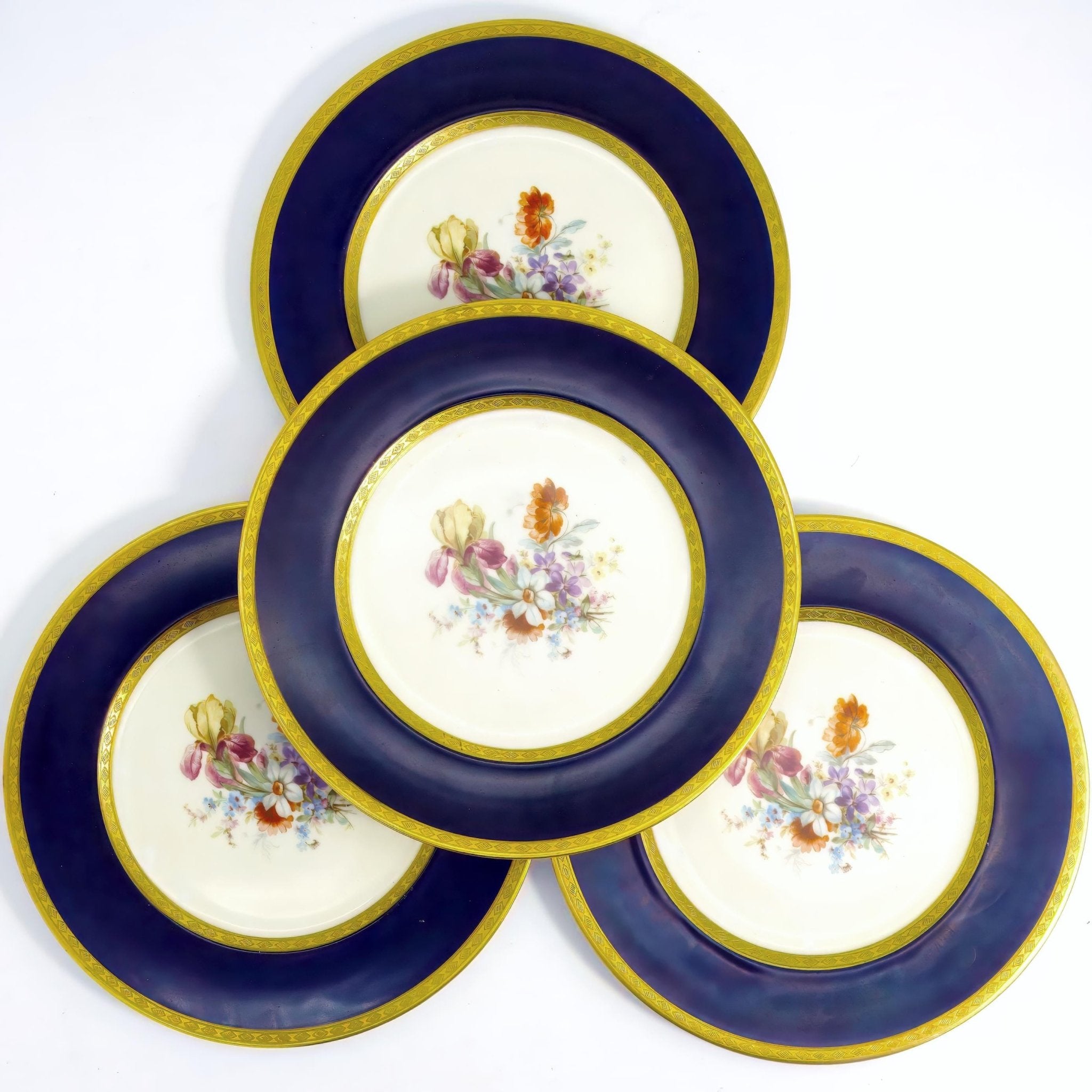 Royal Bavarian Hutschenreuther 1920s Art Deco Antique Dinner Plates For China Cabinet | 22kt Cobalt Blue & Gold Floral Antique Fine China Set Antique Porcelain Dinnerware - China Cabinet Plate Set ClassyTea