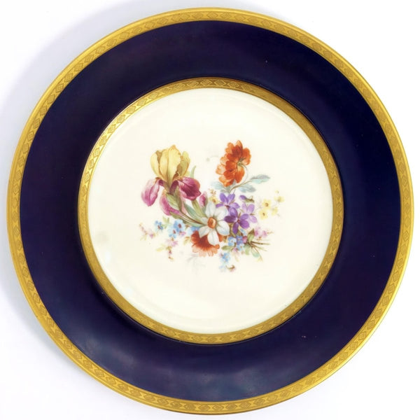 Royal Bavarian Hutschenreuther 1920s Art Deco Antique Dinner Plates For China Cabinet | 22kt Cobalt Blue & Gold Floral Antique Fine China Set Antique Porcelain Dinnerware - China Cabinet Plate Set ClassyTea