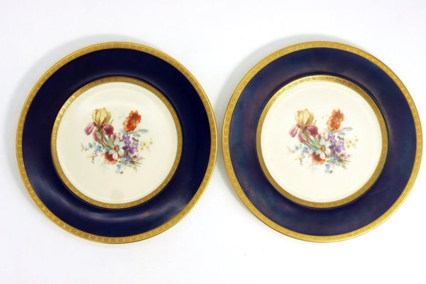 Royal Bavarian Hutschenreuther 1920s Art Deco Antique Dinner Plates For China Cabinet | 22kt Cobalt Blue & Gold Floral Antique Fine China Set Antique Porcelain Dinnerware - China Cabinet Plate Set ClassyTea
