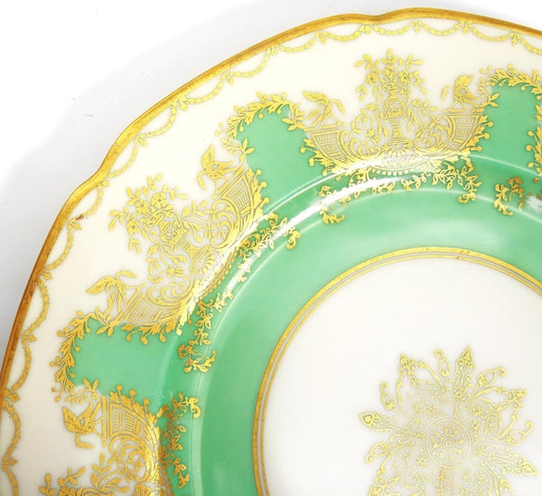 Royal Bavarian Hutschenreuther 1920s Art Deco Antique Dinner Plates For China Cabinet Royal Bavarian Hutschenreuther 22kt Celadon Green & Gold Sage Green Plates China Set - China Cabinet Plate Set ClassyTea