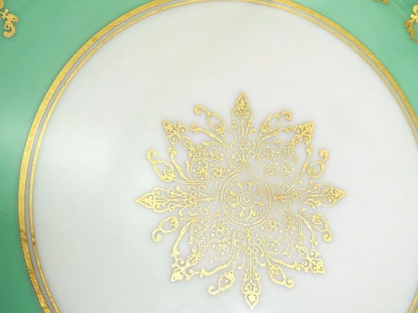 Royal Bavarian Hutschenreuther 1920s Art Deco Antique Dinner Plates For China Cabinet Royal Bavarian Hutschenreuther 22kt Celadon Green & Gold Sage Green Plates China Set - China Cabinet Plate Set ClassyTea