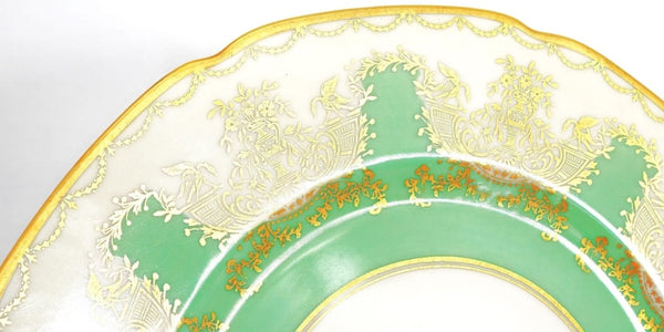 Royal Bavarian Hutschenreuther 1920s Art Deco Antique Dinner Plates For China Cabinet Royal Bavarian Hutschenreuther 22kt Celadon Green & Gold Sage Green Plates China Set - China Cabinet Plate Set ClassyTea