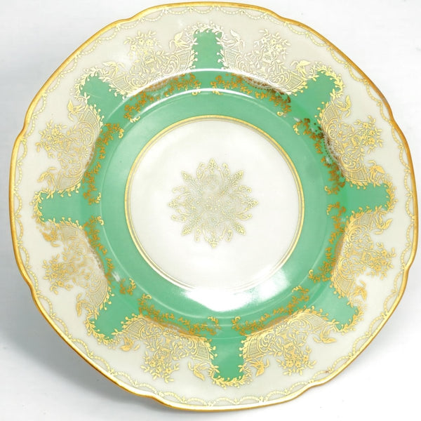 Royal Bavarian Hutschenreuther 1920s Art Deco Antique Dinner Plates For China Cabinet Royal Bavarian Hutschenreuther 22kt Celadon Green & Gold Sage Green Plates China Set - China Cabinet Plate Set ClassyTea