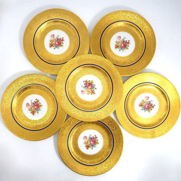Royal Bavarian Hutschenreuther 1920s Art Deco Antique Dinner Plates For China Cabinet - Royal Bavarian Hutschenreuther 22kt Cobalt Blue & Gold Floral Plates China Set - China Cabinet Plate Set ClassyTea