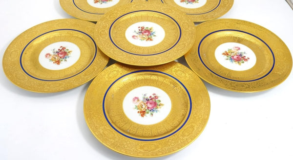 Royal Bavarian Hutschenreuther 1920s Art Deco Antique Dinner Plates For China Cabinet - Royal Bavarian Hutschenreuther 22kt Cobalt Blue & Gold Floral Plates China Set - China Cabinet Plate Set ClassyTea