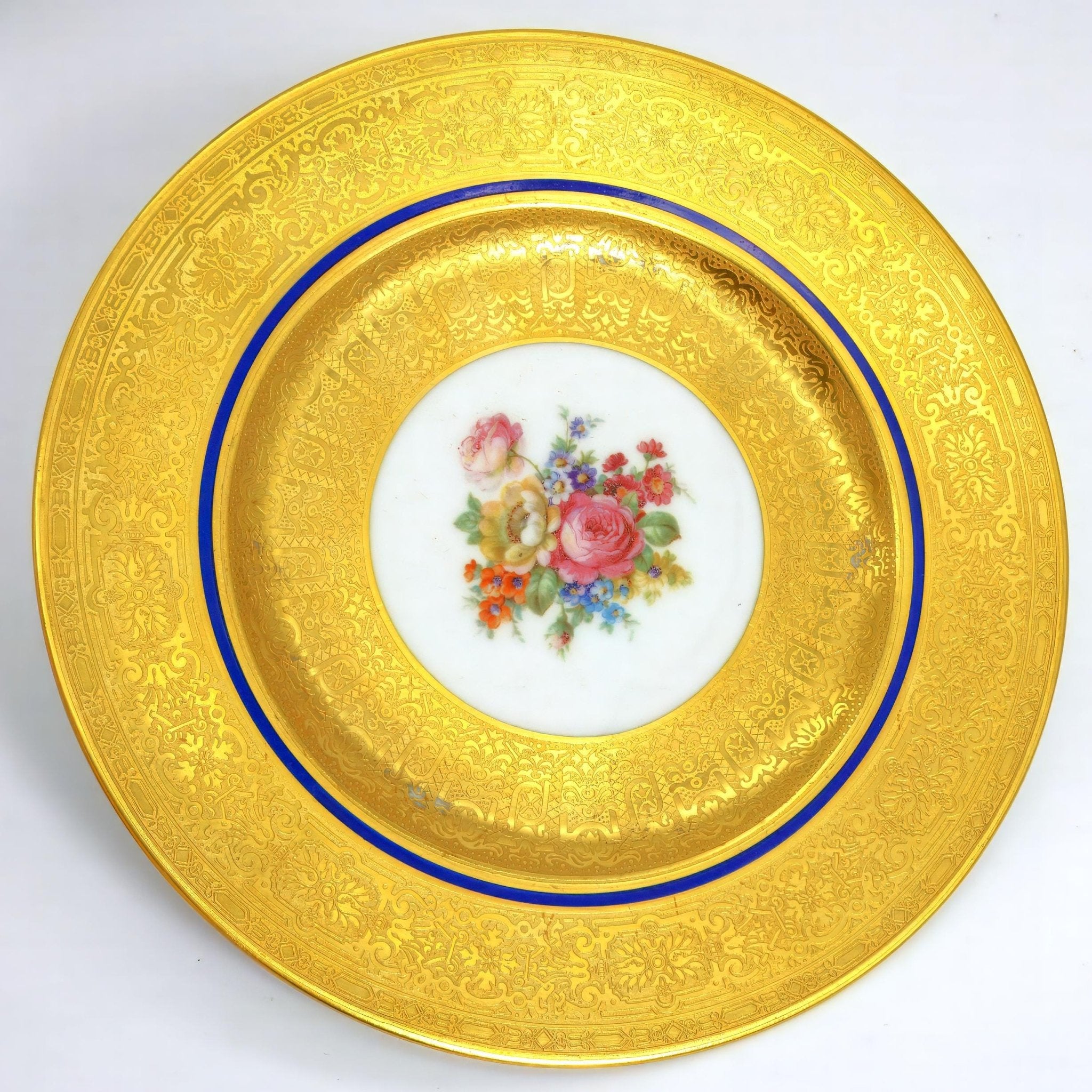 Royal Bavarian Hutschenreuther 1920s Art Deco Antique Dinner Plates For China Cabinet - Royal Bavarian Hutschenreuther 22kt Cobalt Blue & Gold Floral Plates China Set - China Cabinet Plate Set ClassyTea