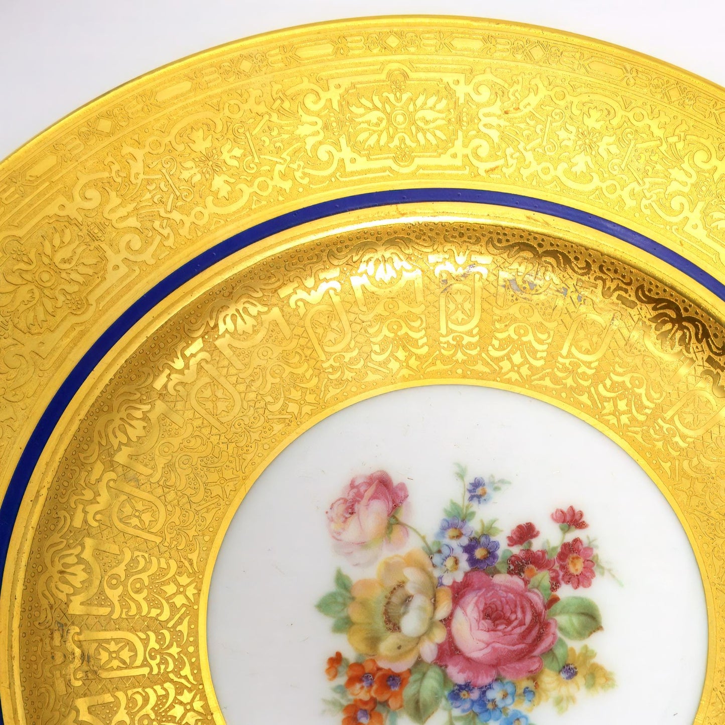 Royal Bavarian Hutschenreuther 1920s Art Deco Antique Dinner Plates For China Cabinet - Royal Bavarian Hutschenreuther 22kt Cobalt Blue & Gold Floral Plates China Set - China Cabinet Plate Set ClassyTea