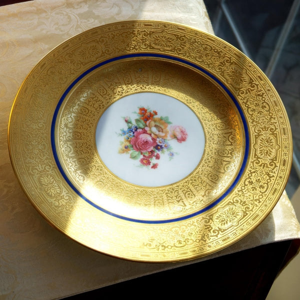 Royal Bavarian Hutschenreuther 1920s Art Deco Antique Dinner Plates For China Cabinet - Royal Bavarian Hutschenreuther 22kt Cobalt Blue & Gold Floral Plates China Set - China Cabinet Plate Set ClassyTea
