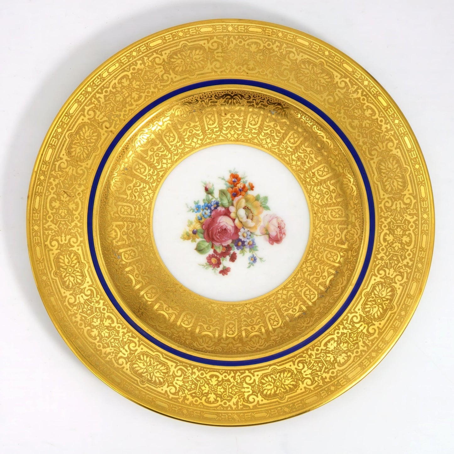 Royal Bavarian Hutschenreuther 1920s Art Deco Antique Dinner Plates For China Cabinet - Royal Bavarian Hutschenreuther 22kt Cobalt Blue & Gold Floral Plates China Set - China Cabinet Plate Set ClassyTea