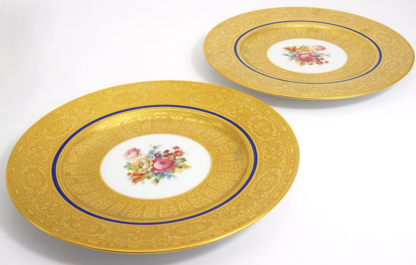 Royal Bavarian Hutschenreuther 1920s Art Deco Antique Dinner Plates For China Cabinet - Royal Bavarian Hutschenreuther 22kt Cobalt Blue & Gold Floral Plates China Set - China Cabinet Plate Set ClassyTea
