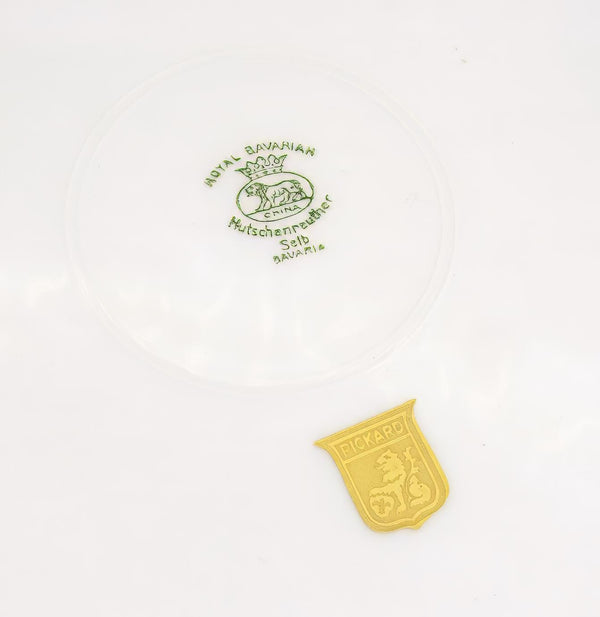 Royal Bavarian Hutschenreuther 1920s Art Deco Antique Dinner Plates For China Cabinet - Royal Bavarian Hutschenreuther 24kt Forest Green & Gold Floral Plates China Set - China Cabinet Plate Set ClassyTea