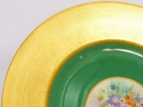 Royal Bavarian Hutschenreuther 1920s Art Deco Antique Dinner Plates For China Cabinet - Royal Bavarian Hutschenreuther 24kt Forest Green & Gold Floral Plates China Set - China Cabinet Plate Set ClassyTea