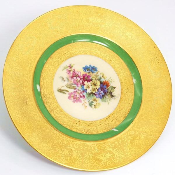 Royal Bavarian Hutschenreuther 1930s Art Nouveau Antique Dinner Plates for China Cabinet | Art Deco Hutschenreuther Selb Bavarian Green & Gold 22kt Antique China Set for 5 - China Cabinet Plate Set ClassyTea