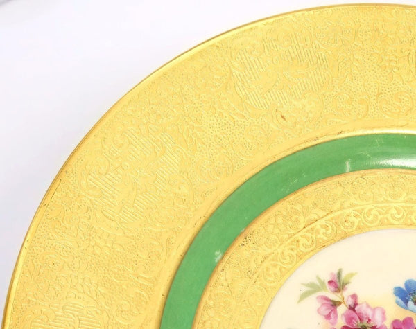 Royal Bavarian Hutschenreuther 1930s Art Nouveau Antique Dinner Plates for China Cabinet | Art Deco Hutschenreuther Selb Bavarian Green & Gold 22kt Antique China Set for 5 - China Cabinet Plate Set ClassyTea