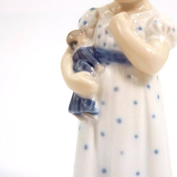 Royal Copenhagen 1920s Antique Porcelain Figurine Royal Copenhagen Girl Holding a Doll Figurine #3539 | Vintage Danish Statue Nursery Mussel Cobalt Scandi - Porcelain Figurine ClassyTea