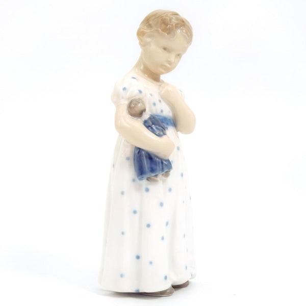 Royal Copenhagen 1920s Antique Porcelain Figurine Royal Copenhagen Girl Holding a Doll Figurine #3539 | Vintage Danish Statue Nursery Mussel Cobalt Scandi - Porcelain Figurine ClassyTea