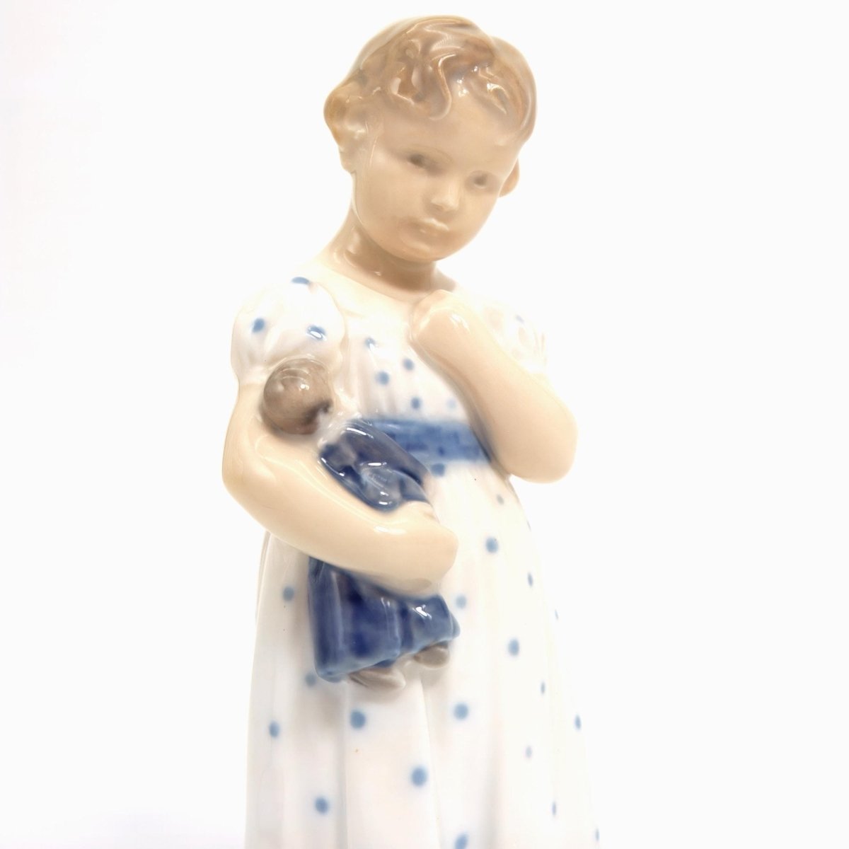 Royal Copenhagen 1920s Antique Porcelain Figurine Royal Copenhagen Girl Holding a Doll Figurine #3539 | Vintage Danish Statue Nursery Mussel Cobalt Scandi - Porcelain Figurine ClassyTea