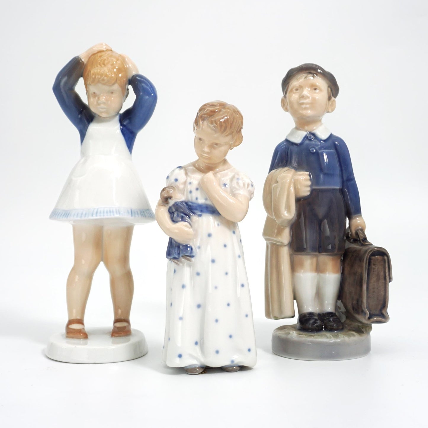 Royal Copenhagen Royal Copenhagen School Boy Vintage Porcelain Figurine Hand - Painted 1960s Henrik Hansen Danish Statue Nursery Baby Blue Mussel Cobalt Scandi - Porcelain Figurine ClassyTea