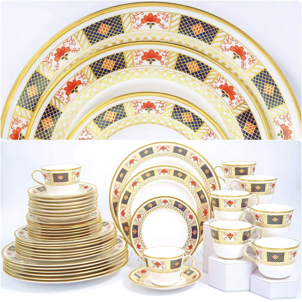 Royal Crown Derby Royal Crown Derby Derby Border China Set for 8 Vintage Porcelain Dinnerware 22kt Gold Gilded Cobalt Blue & Gold Dinner Plates Teacups imari - China Set ClassyTea