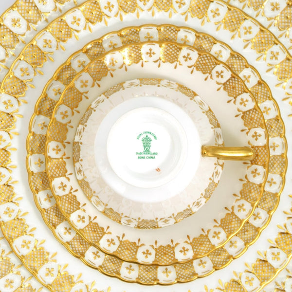 Royal Crown Derby Royal Crown Derby Heraldic Gold 20 - Piece Dinnerware Set, Service for 4, Vintage Fine Bone China, Made in England, Discontinued, China Set - China Set ClassyTea