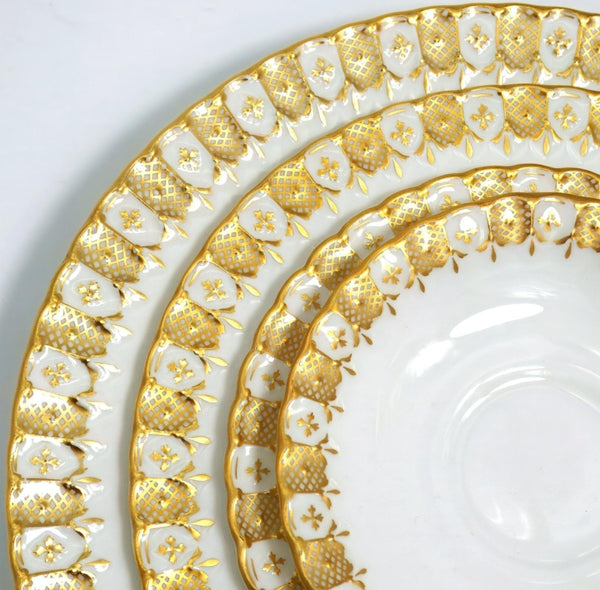 Royal Crown Derby Royal Crown Derby Heraldic Gold 20 - Piece Dinnerware Set, Service for 4, Vintage Fine Bone China, Made in England, Discontinued, China Set - China Set ClassyTea