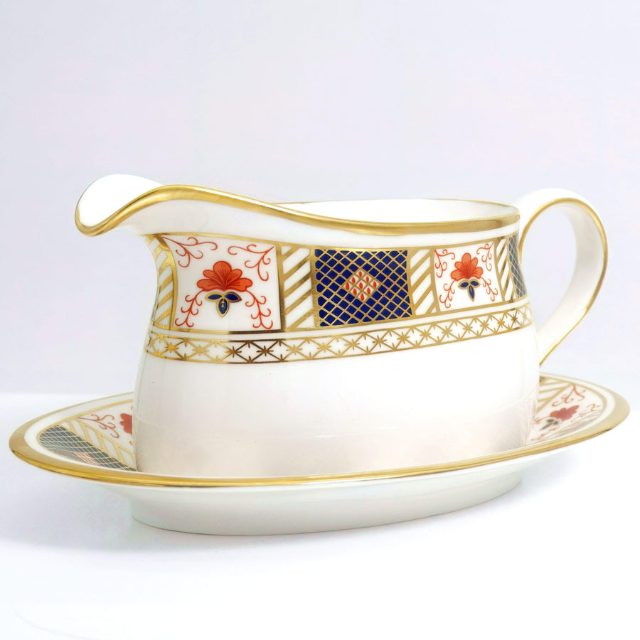 Royal Crown Derby Derby Border Gravy Boat with Plate | Vintage China