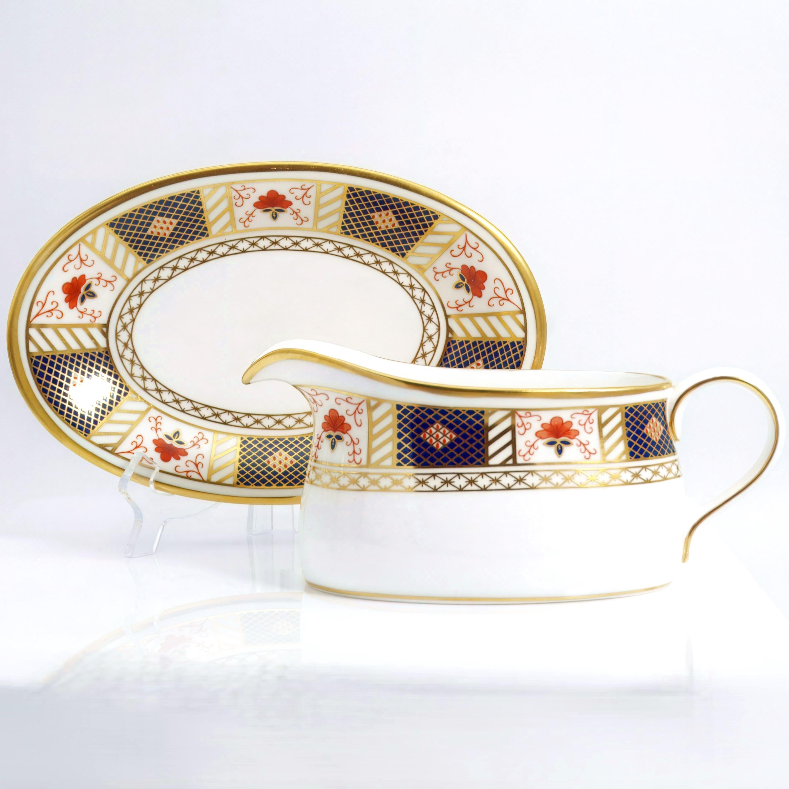 Royal Crown Derby Royal Crown Derby "Derby Border" Gravy Boat w/ Underplate - Gravy Boat ClassyTea