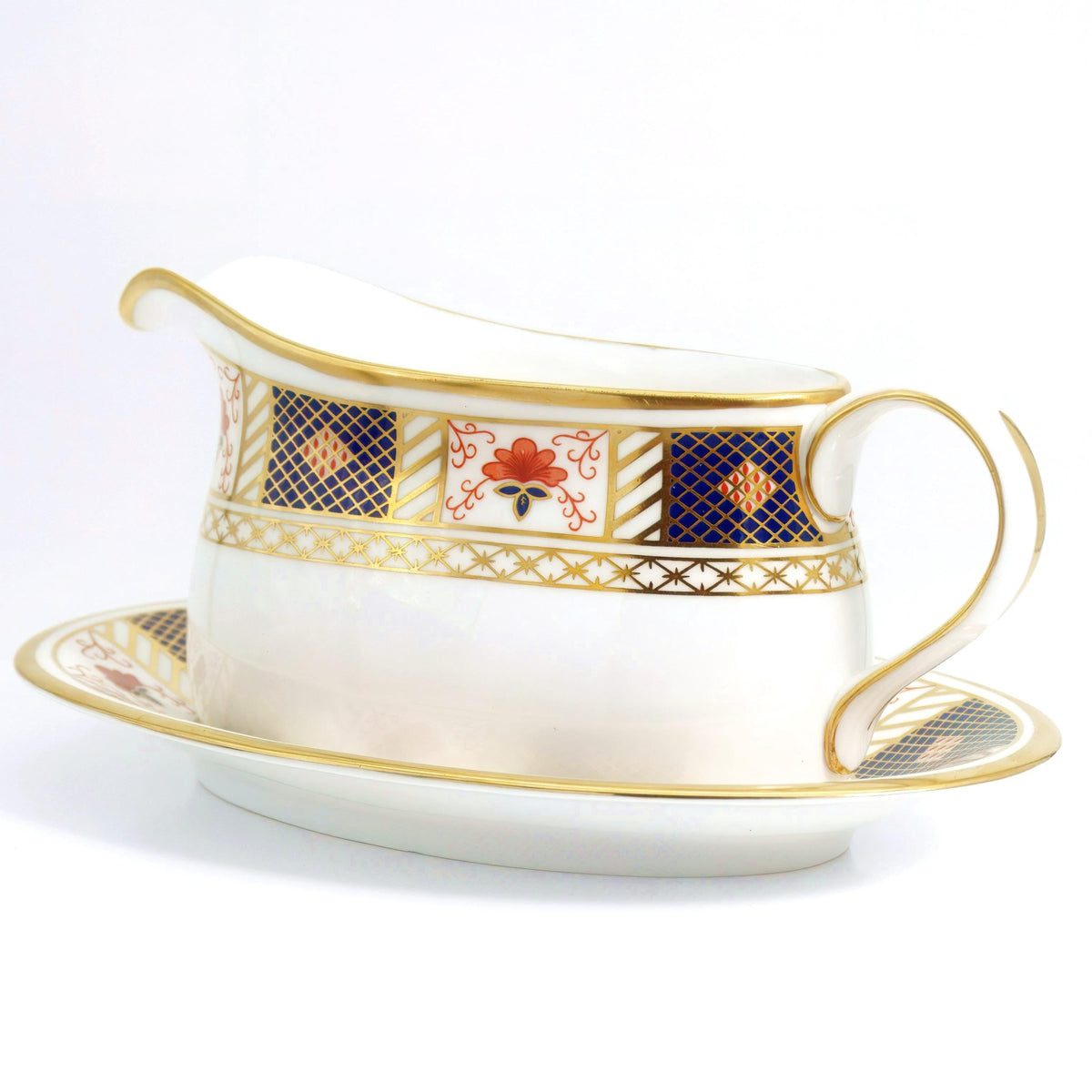 Royal Crown Derby Royal Crown Derby "Derby Border" Gravy Boat w/ Underplate - Gravy Boat ClassyTea