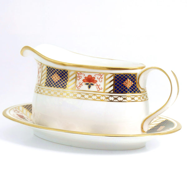 Royal Crown Derby Royal Crown Derby "Derby Border" Gravy Boat w/ Underplate - Gravy Boat ClassyTea