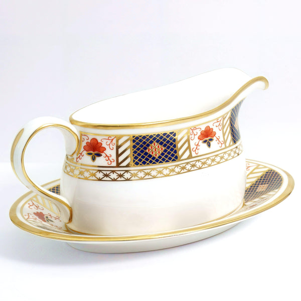 Royal Crown Derby Royal Crown Derby "Derby Border" Gravy Boat w/ Underplate - Gravy Boat ClassyTea