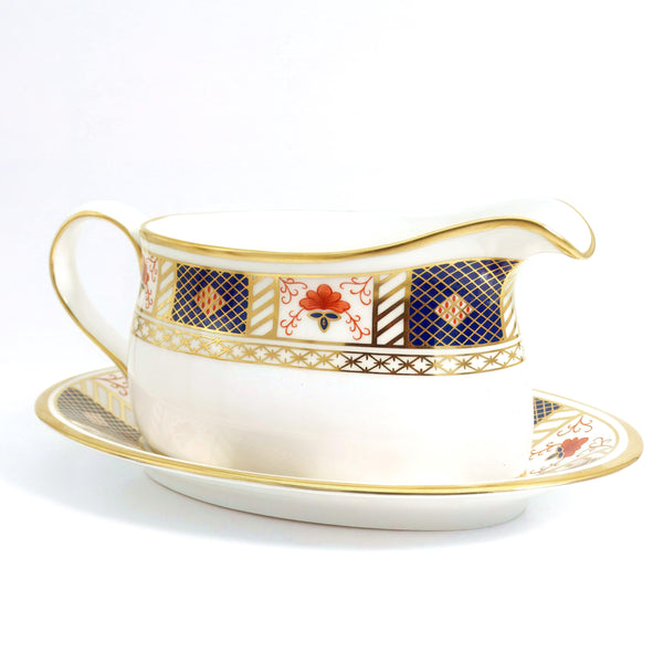 Royal Crown Derby Royal Crown Derby "Derby Border" Gravy Boat w/ Underplate - Gravy Boat ClassyTea