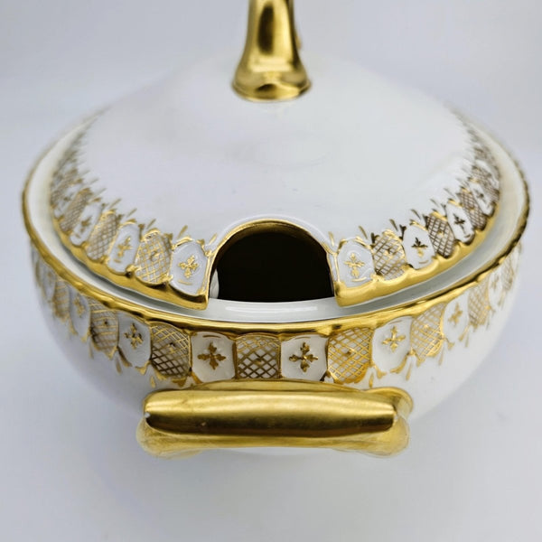 Royal Crown Derby Royal Crown Derby Heraldic Gold Large Tureen with Serving Plate, Vintage Fine Bone China, Made in England Made in England, Discontinued - Porcelain Tureen ClassyTea