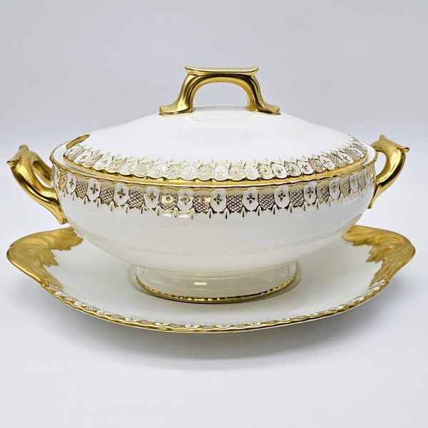 Royal Crown Derby Royal Crown Derby Heraldic Gold Large Tureen with Serving Plate, Vintage Fine Bone China, Made in England Made in England, Discontinued - Porcelain Tureen ClassyTea