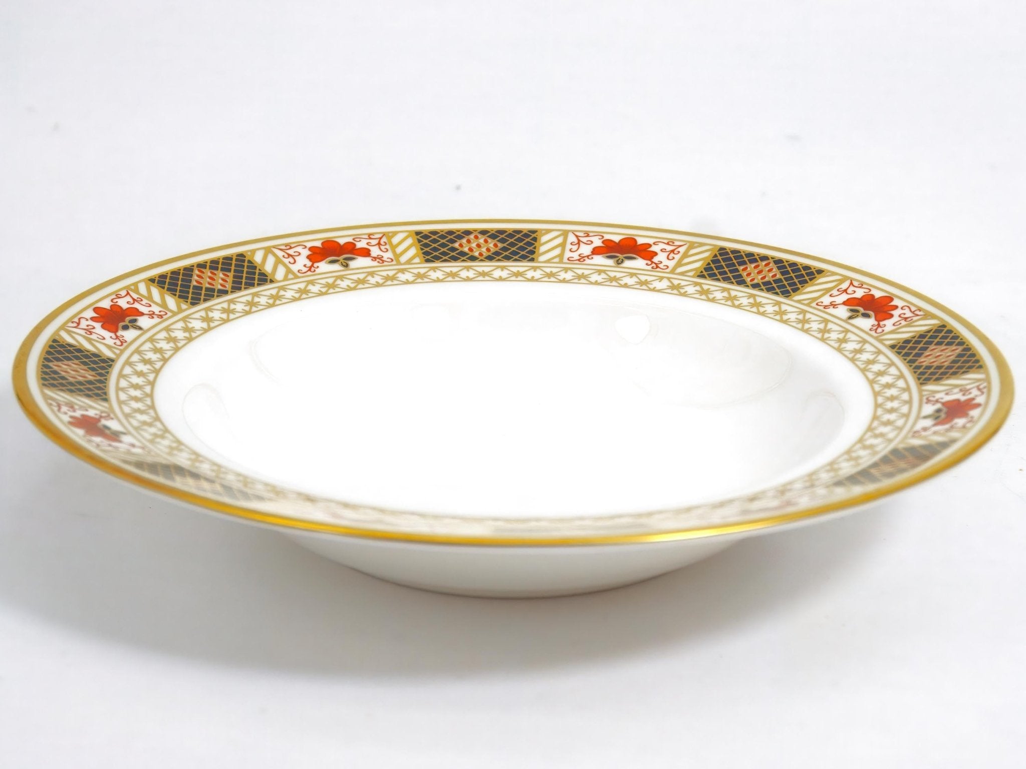 Royal Crown Derby Eight (8) Royal Crown Derby Derby Border Rimmed Soup Bowls Border 8.5" 22k Trim w/ Cobalt Red Gold Imari English Bone China Discontinued Set - Soup Bowl ClassyTea