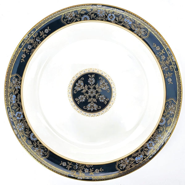 Royal Doulton Complete Royal Doulton Carlyle 40 - Piece China Set for 8, Blue Flowers, Gold Leaves, Teal Band, Dark Blue, Wedding Gift, Anniversary, Marine - China Set ClassyTea