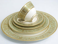 Royal Doulton Royal Doulton English Renaissance China Set for 8 | 1960s Dinnerware with Sage Green and Gold Dinner Plates Heirloom Gift for China Cabinet - China Set ClassyTea