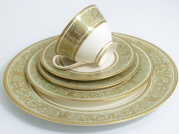 Royal Doulton Royal Doulton English Renaissance China Set for 8 | 1960s Dinnerware with Sage Green and Gold Dinner Plates Heirloom Gift for China Cabinet - China Set ClassyTea