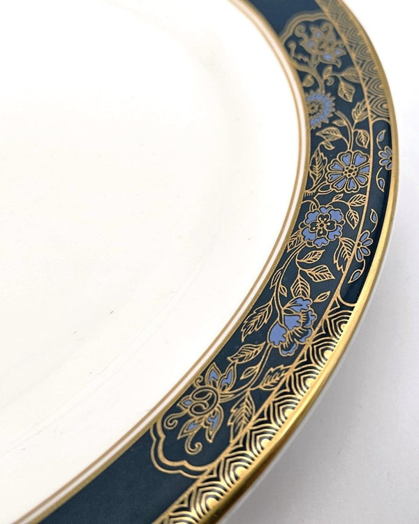 Royal Doulton Royal Doulton Carlyle 13" Oval Serving Platter – Elegant Bone, China, Blue Flowers, Gold Leaves, Teal Band, Christmas Dinnerware - Oval Serving Platter ClassyTea