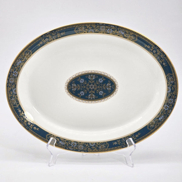 Royal Doulton Royal Doulton Carlyle 13" Oval Serving Platter – Elegant Bone, China, Blue Flowers, Gold Leaves, Teal Band, Christmas Dinnerware - Oval Serving Platter ClassyTea