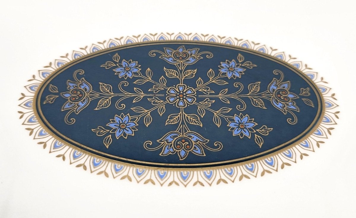 Royal Doulton Royal Doulton Carlyle 16" Oval Serving Platter – Elegant Bone, China, Blue Flowers, Gold Leaves, Teal Band, Christmas Dinnerware Heirloom - Oval Serving Platter ClassyTea