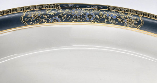 Royal Doulton Royal Doulton Carlyle 16" Oval Serving Platter – Elegant Bone, China, Blue Flowers, Gold Leaves, Teal Band, Christmas Dinnerware Heirloom - Oval Serving Platter ClassyTea