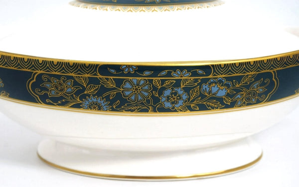 Royal Doulton Royal Doulton Carlyle Oval Covered Vegetable Bowl – Fine Bone China Serving Dish, Blue Flowers, Gold Leaves, Teal, Dinnerware Collectibles - Vegetable Bowl ClassyTea