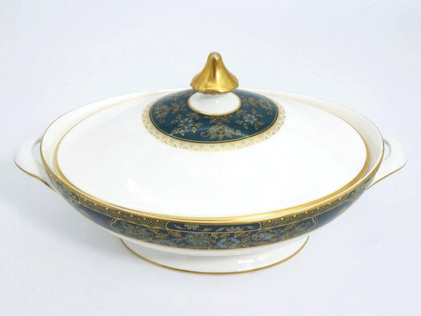 Royal Doulton Royal Doulton Carlyle Oval Covered Vegetable Bowl – Fine Bone China Serving Dish, Blue Flowers, Gold Leaves, Teal, Dinnerware Collectibles - Vegetable Bowl ClassyTea