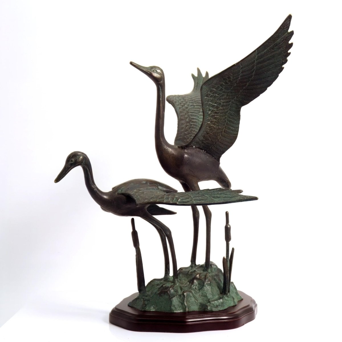 San Pacific International (SPI) Vintage Bronze Crane Sculpture | Coastal Decor Patina Statue Metal Lake Beach House Decor Korean Bird Nerd Heron Marsh Oceanside Large - Bronze Sculpture ClassyTea