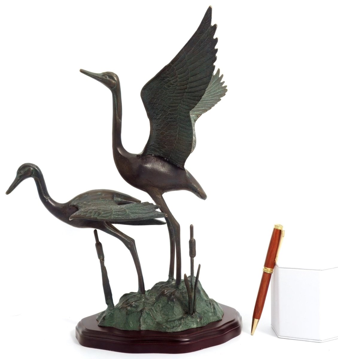 San Pacific International (SPI) Vintage Bronze Crane Sculpture | Coastal Decor Patina Statue Metal Lake Beach House Decor Korean Bird Nerd Heron Marsh Oceanside Large - Bronze Sculpture ClassyTea