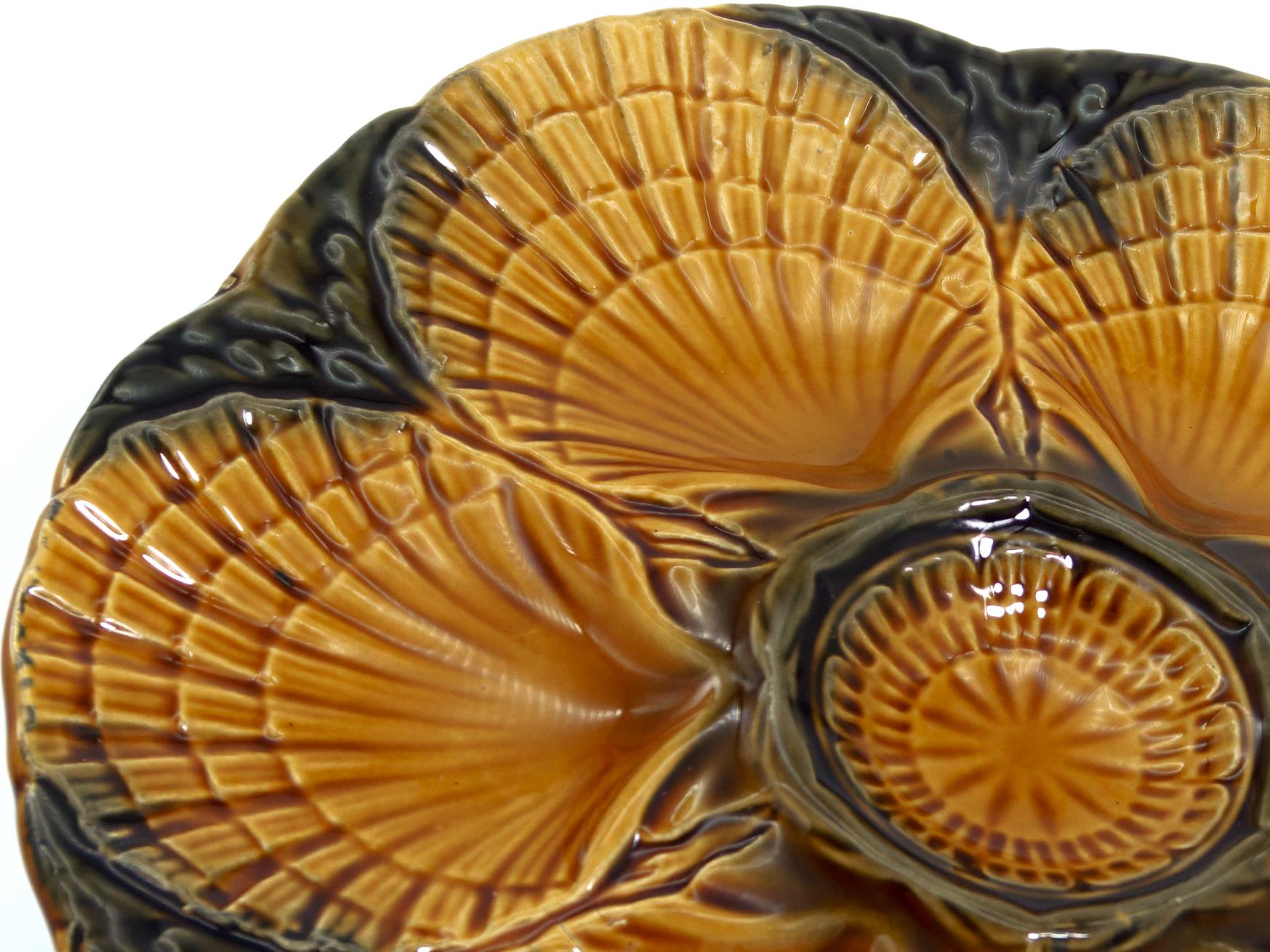 Sarreguemines 1920s Sarreguemines Antique Oyster Plate For Beach House Decor Majolica Oyster Plate for Seafood Platter For Coastal Decor Nautical Wall Art - Oyster Plate ClassyTea