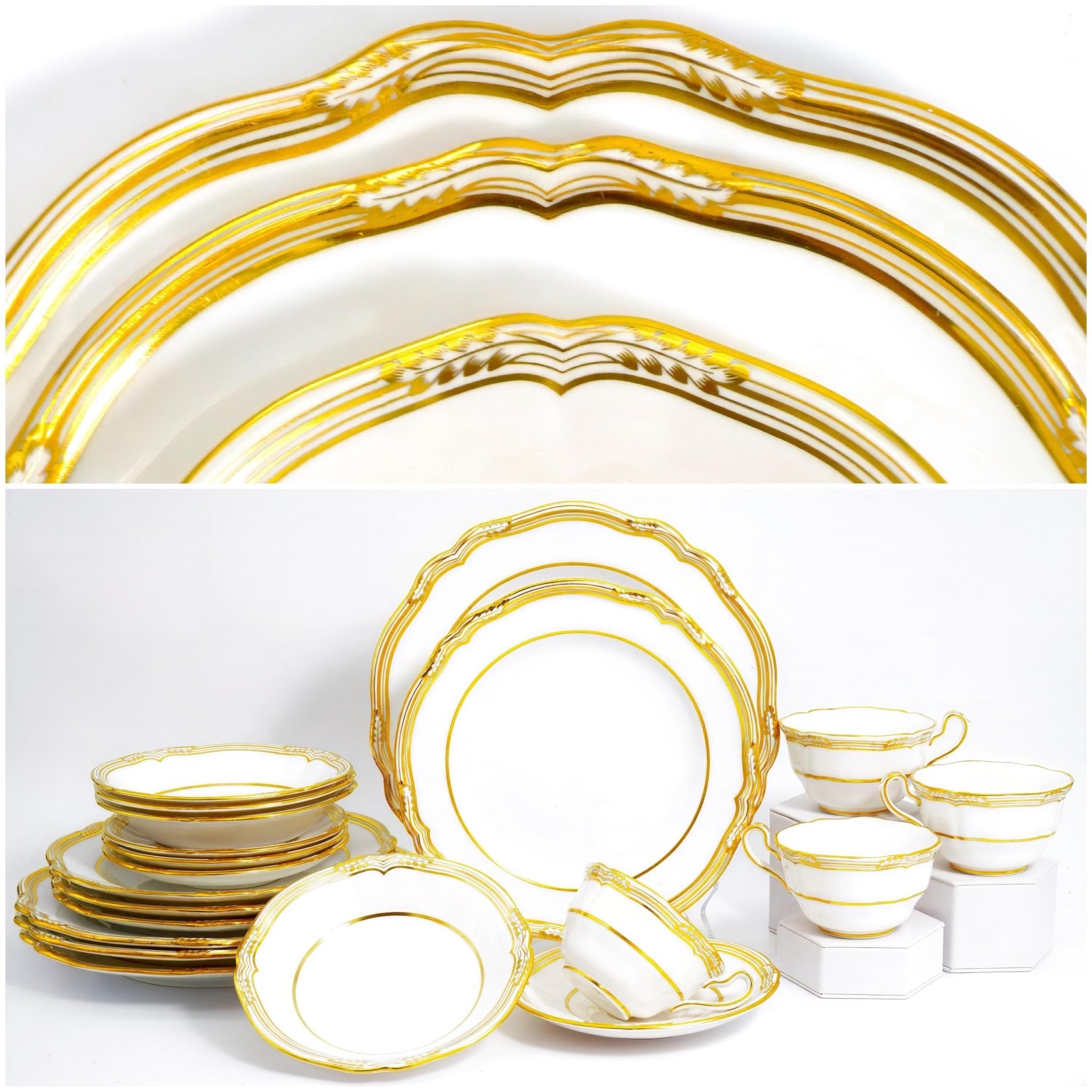 Spode Spode Sheffield China Set for 4 White Bone China Scalloped Display Antique China Cabinet Wedding Gift Copeland Antique Set with Soup Bowls - China Set ClassyTea