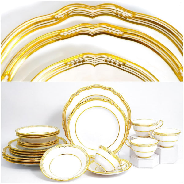 Spode Spode Sheffield China Set for 4 White Bone China Scalloped Display Antique China Cabinet Wedding Gift Copeland Antique Set with Soup Bowls - China Set ClassyTea