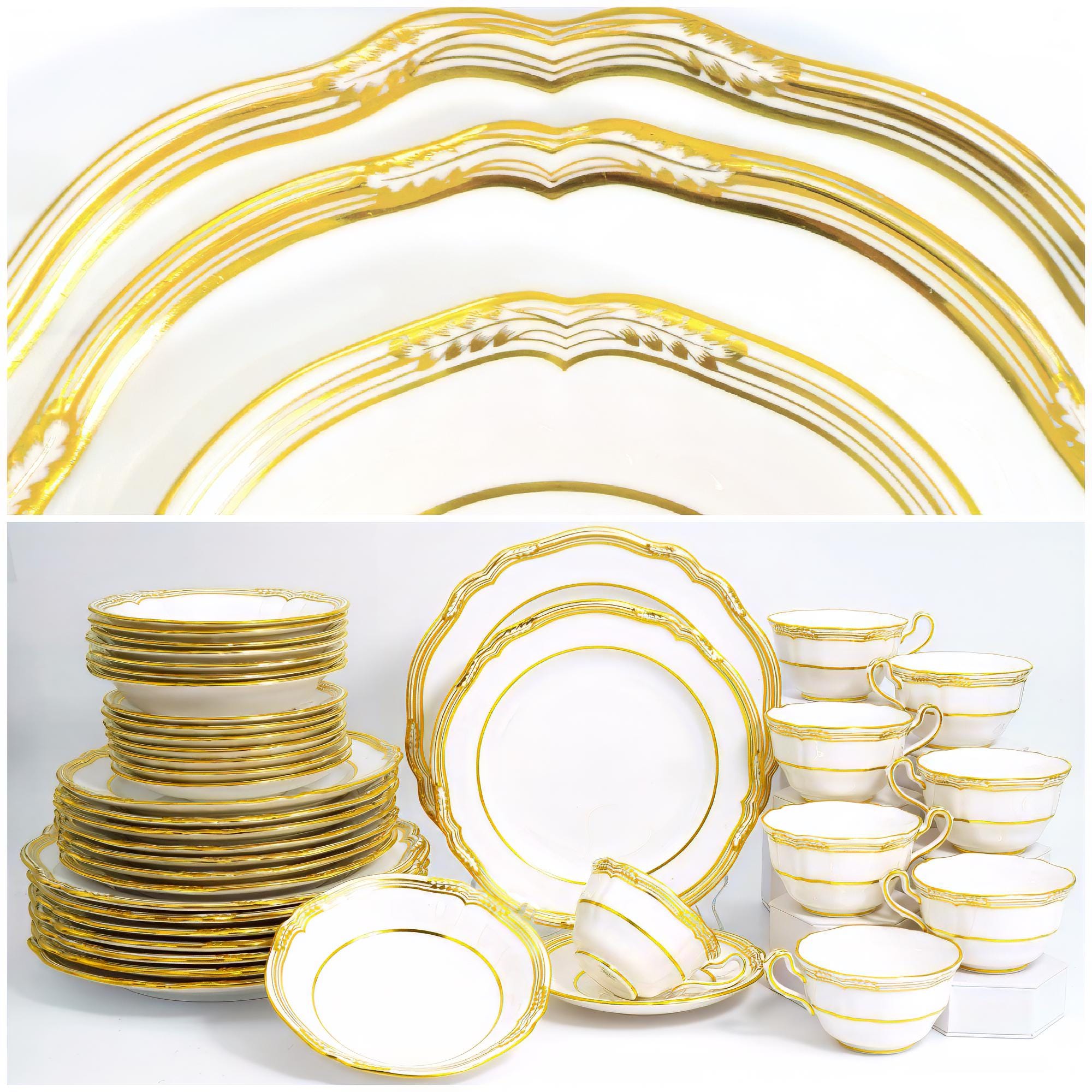Spode Spode Sheffield China Set for 8 White Bone China Scalloped Display Antique China Cabinet Wedding Gift Copeland Antique Set with Soup Bowls - China Set ClassyTea