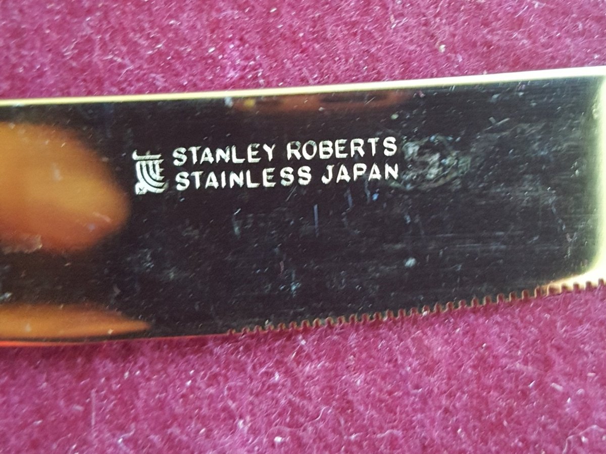 Stanley Roberts Vintage Gold Plated Flatware Set for 8 Stanley Roberts Golden Straita Silverware 50 Piece Rope Handle Wedding Gift 50th Anniversary Gift - Goldplated Flatware ClassyTea
